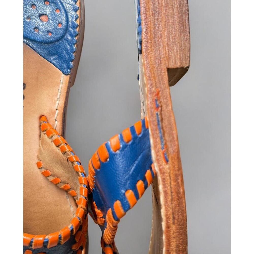 Palm Beach Leather Sandals Royal/Orange Whipstitch Thong Flip-Flop Women’s Sz 8 - Picture 9 of 9